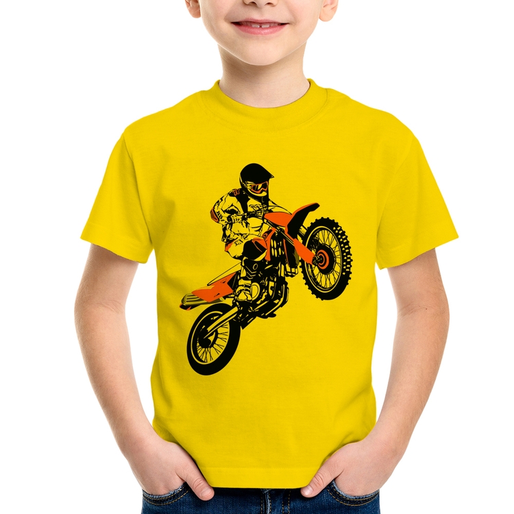 Camiseta Infantil Motocross Jump Laranja - Amarela
