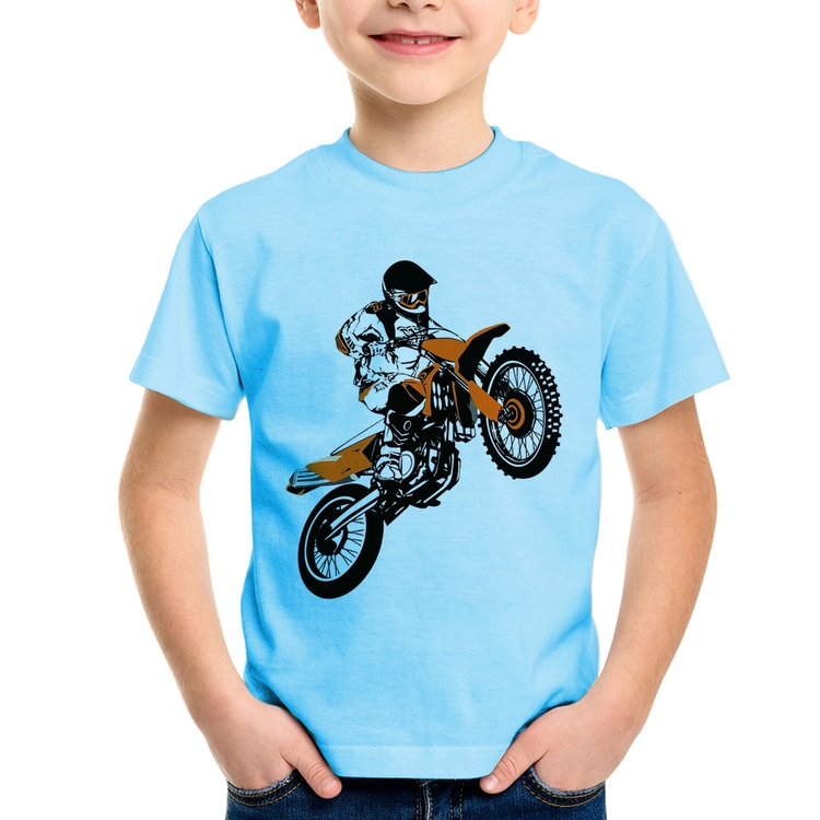 Camiseta Infantil Motocross Jump Laranja - Azul Bebê
