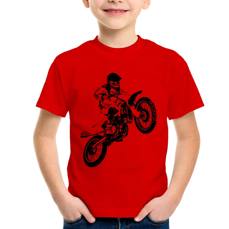 Camiseta Infantil Motocross Jump Laranja - Vermelha