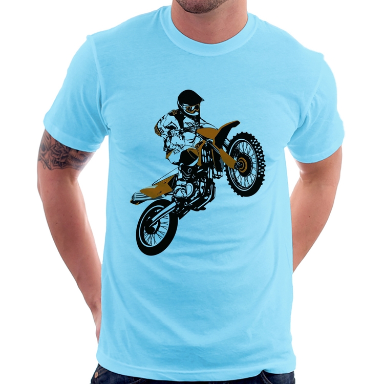 Camiseta Motocross Jump Laranja - Azul Bebê
