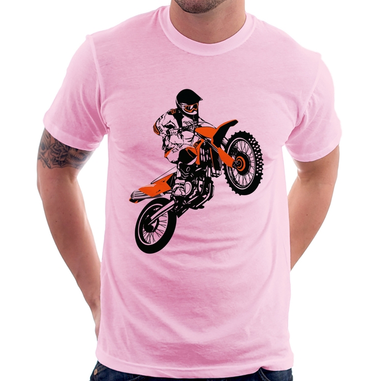 Camiseta Motocross Jump Laranja - Rosa Bebê
