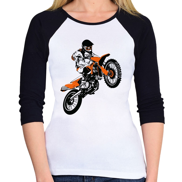 Baby Look Raglan Motocross Jump Laranja Manga 3/4