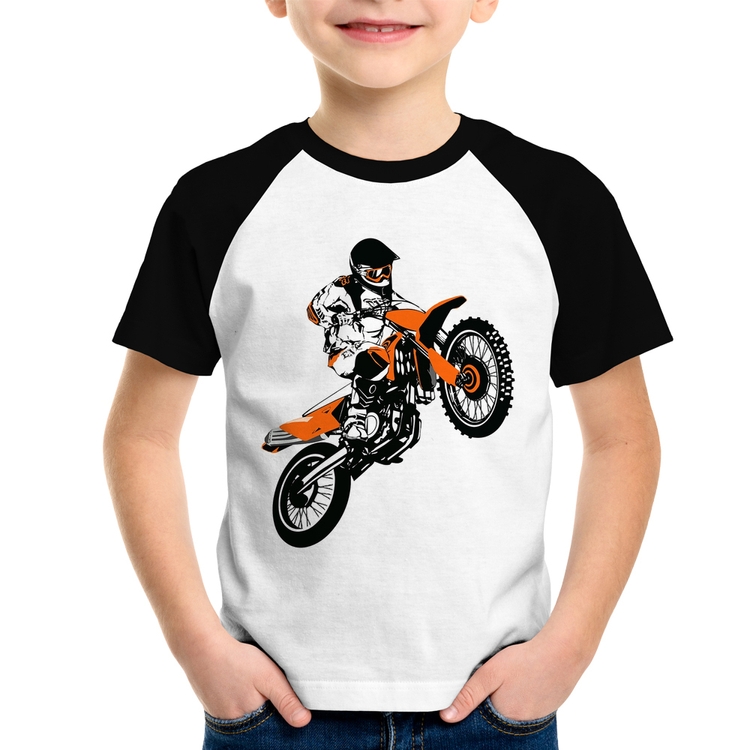 Camiseta Raglan Infantil Motocross Jump Laranja