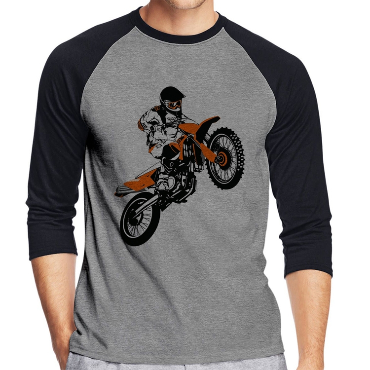 Camiseta Raglan Motocross Jump Laranja Manga 3/4 - Cinza/Preto