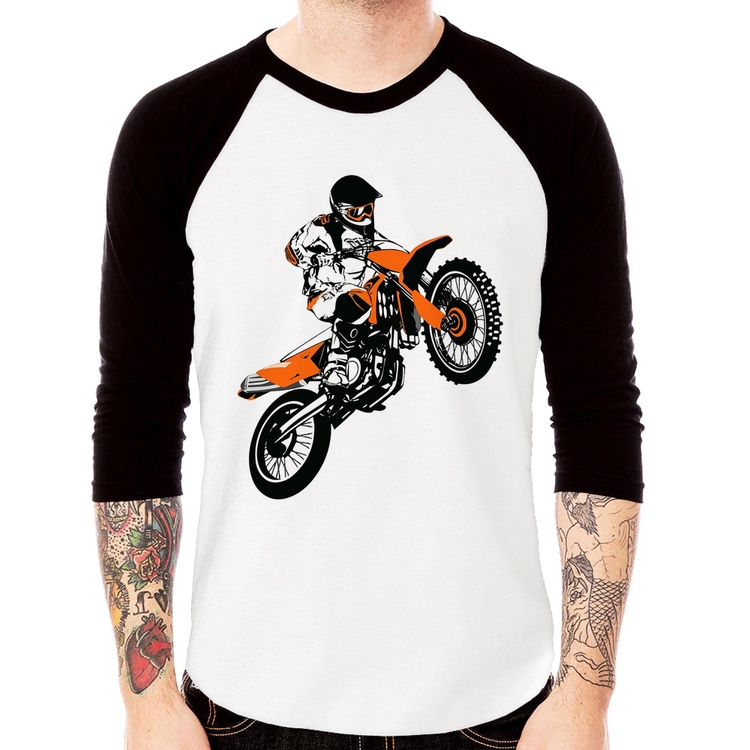 Camiseta Raglan Motocross Jump Laranja Manga 3/4