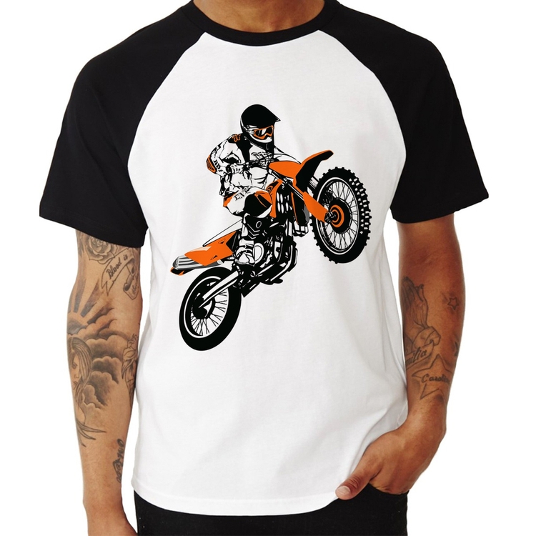 Camiseta Raglan Motocross Jump Laranja