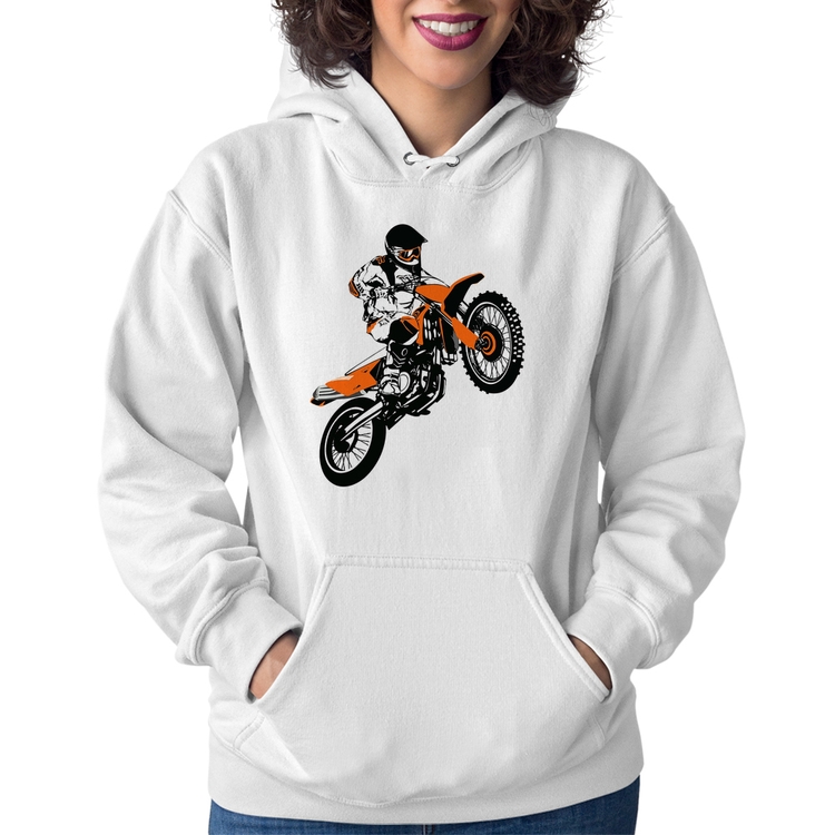 Moletom Feminino Motocross Jump Laranja - Branco