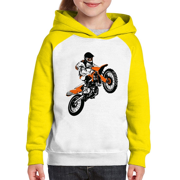 Moletom Infantil Motocross Jump Laranja - Branco/Amarelo