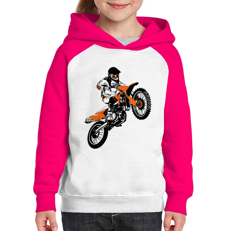 Moletom Infantil Motocross Jump Laranja - Branco/Rosa
