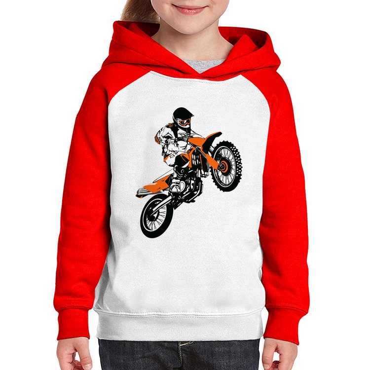Moletom Infantil Motocross Jump Laranja - Branco/Vermelho