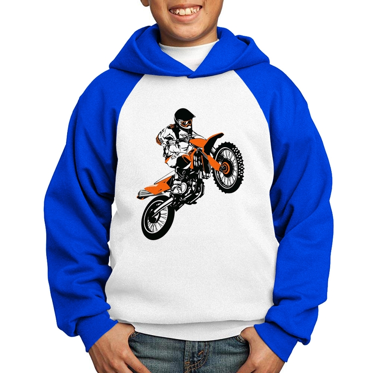 Moletom Infantil Motocross Jump Laranja - Branco/Azul