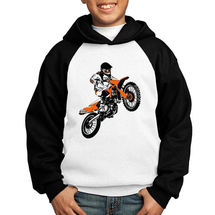 Moletom Infantil Motocross Jump Laranja - Branco/Preto