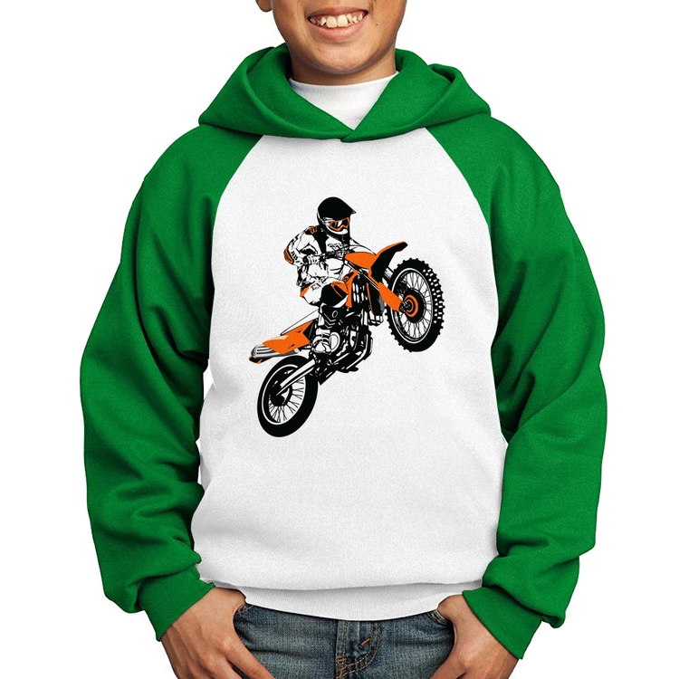 Moletom Infantil Motocross Jump Laranja - Branco/Verde
