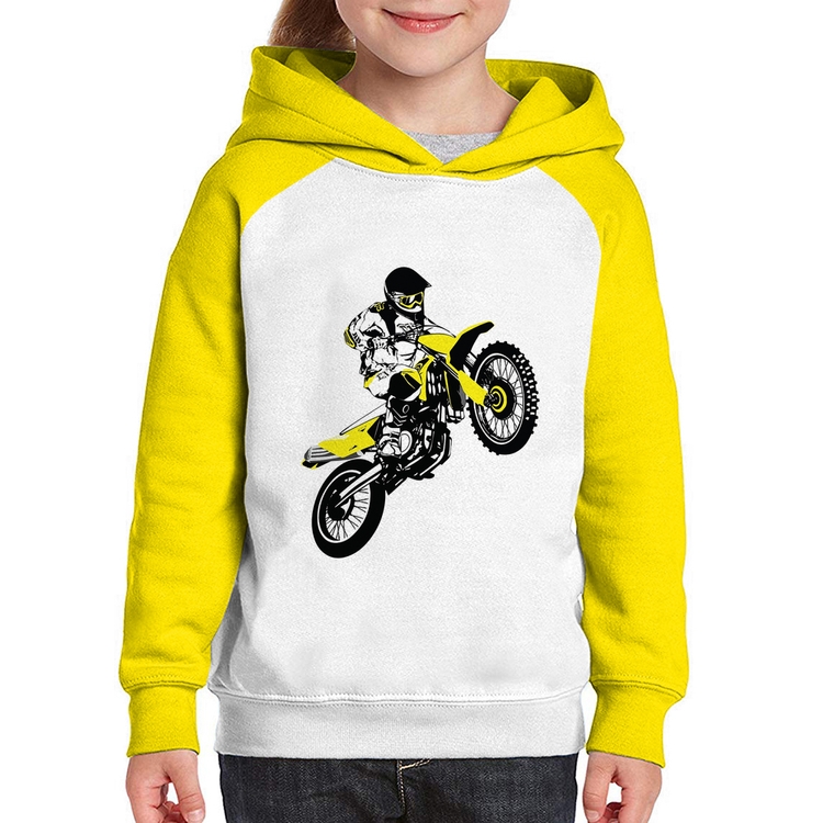 Moletom Infantil Motocross Jump - Branco/Amarelo