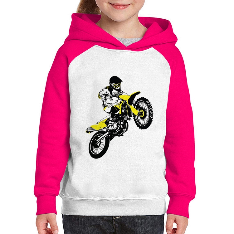 Moletom Infantil Motocross Jump - Branco/Rosa
