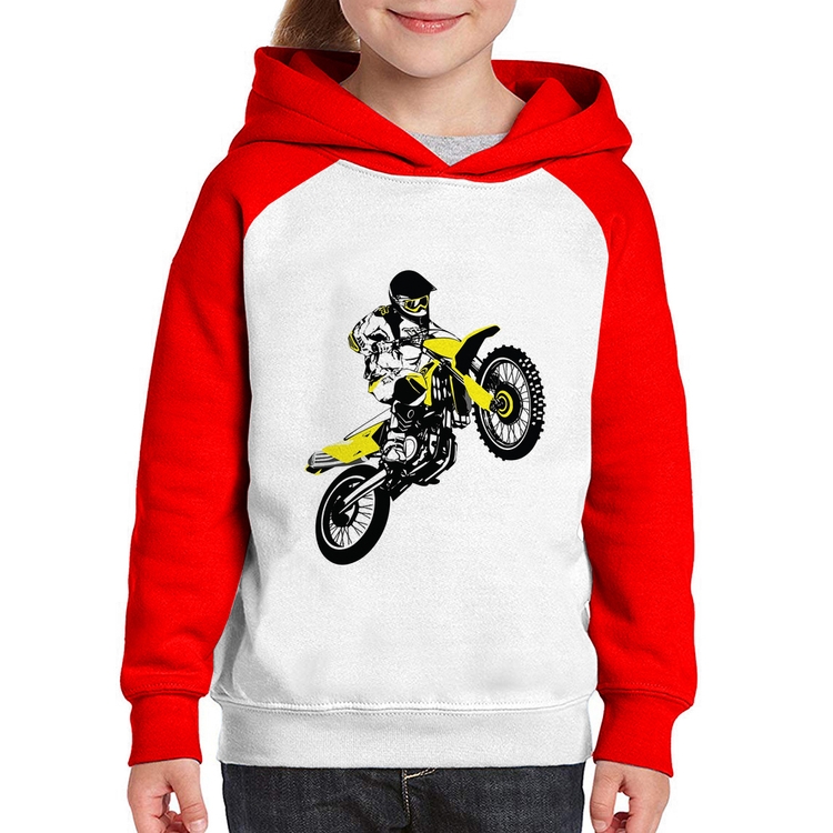 Moletom Infantil Motocross Jump - Branco/Vermelho
