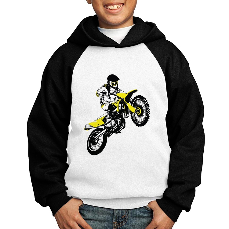 Moletom Infantil Motocross Jump - Branco/Preto