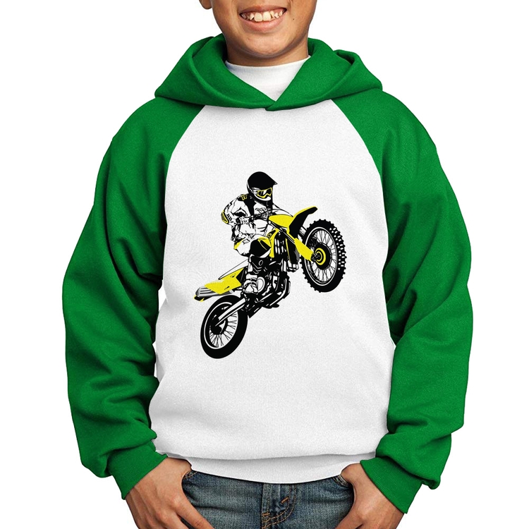 Moletom Infantil Motocross Jump - Branco/Verde