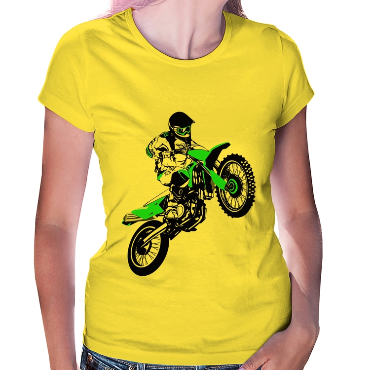 Baby Look Motocross Jump Verde - Amarela