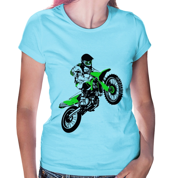 Baby Look Motocross Jump Verde - Azul Bebê
