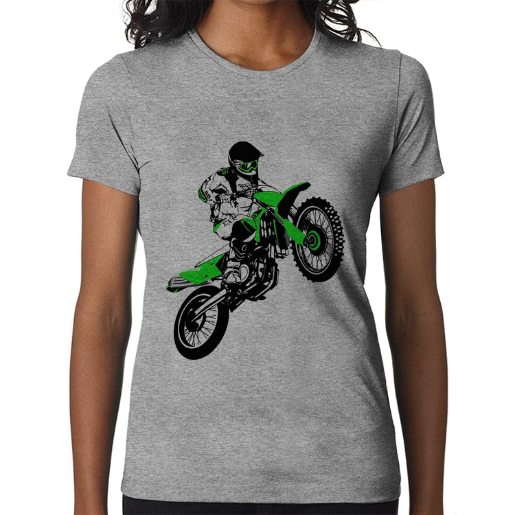 Baby Look Motocross Jump Verde - Cinza