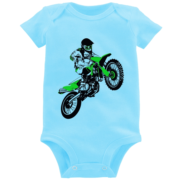 Body Bebê Motocross Jump Verde - Azul Bebê
