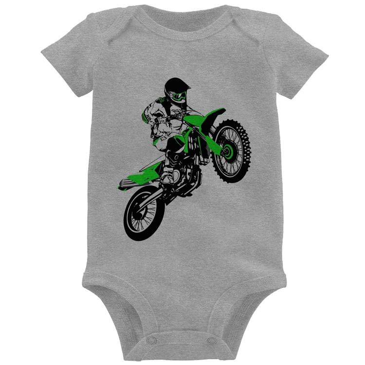 Body Bebê Motocross Jump Verde - Cinza