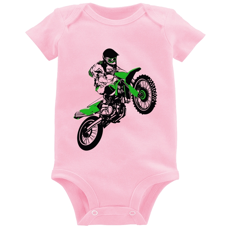 Body Bebê Motocross Jump Verde - Rosa Bebê