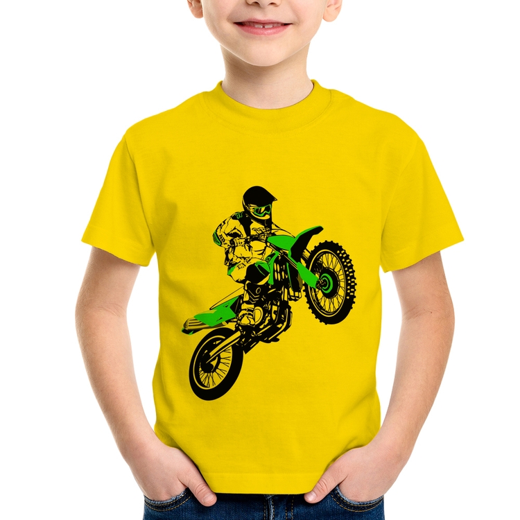Camiseta Infantil Motocross Jump Verde - Amarela