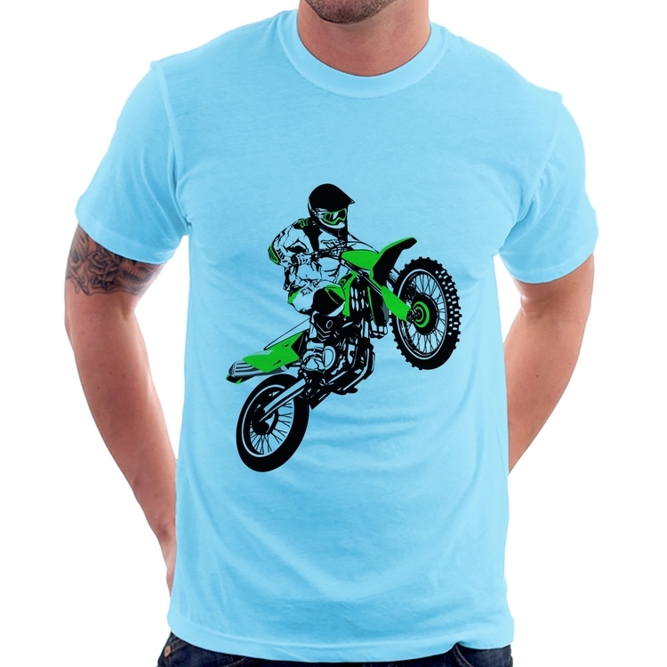 Camiseta Motocross Jump Verde - Azul Bebê