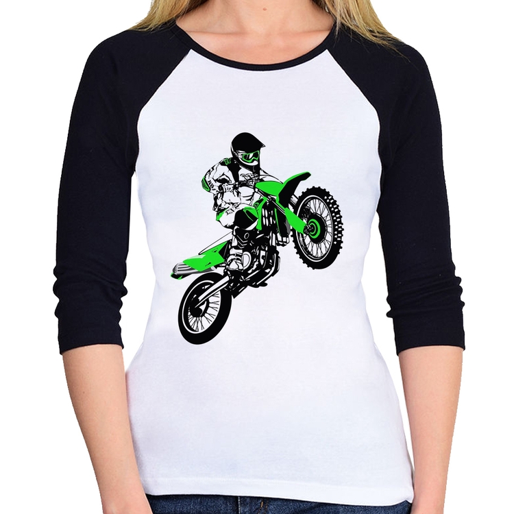 Baby Look Raglan Motocross Jump Verde Manga 3/4