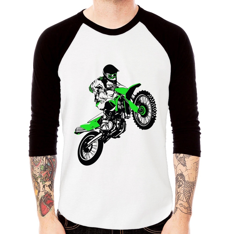 Camiseta Raglan Motocross Jump Verde Manga 3/4