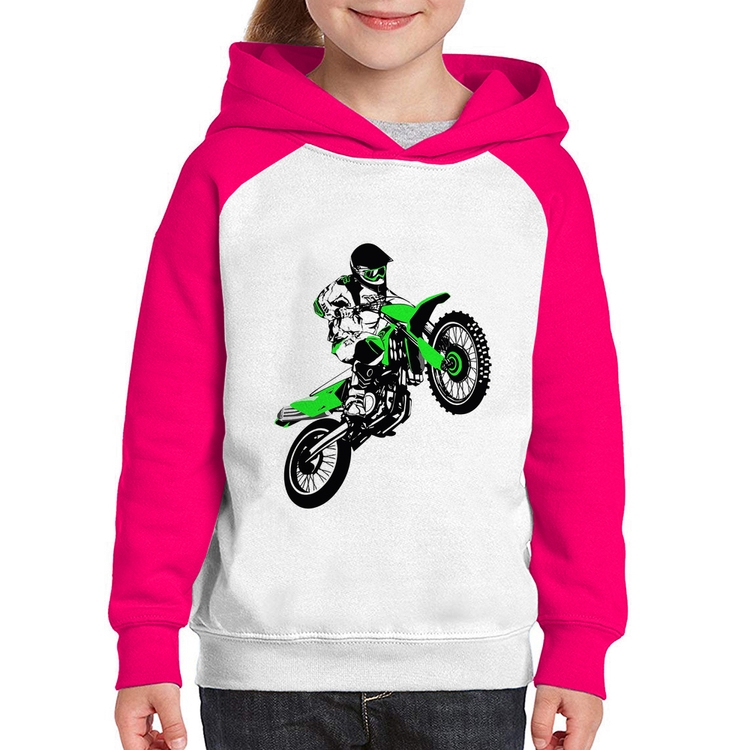 Moletom Infantil Motocross Jump Verde - Branco/Rosa