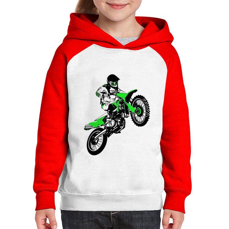 Moletom Infantil Motocross Jump Verde - Branco/Vermelho