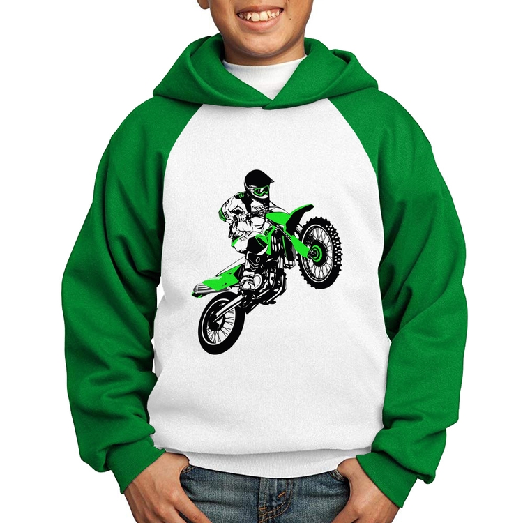 Moletom Infantil Motocross Jump Verde - Branco/Verde