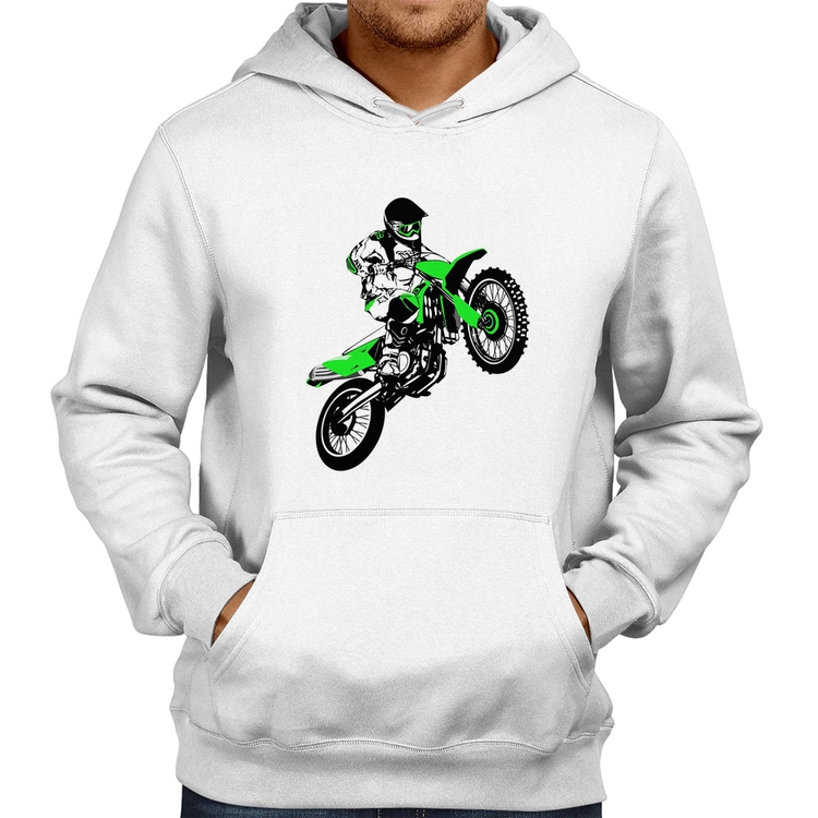 Moletom Motocross Jump Verde - Branco