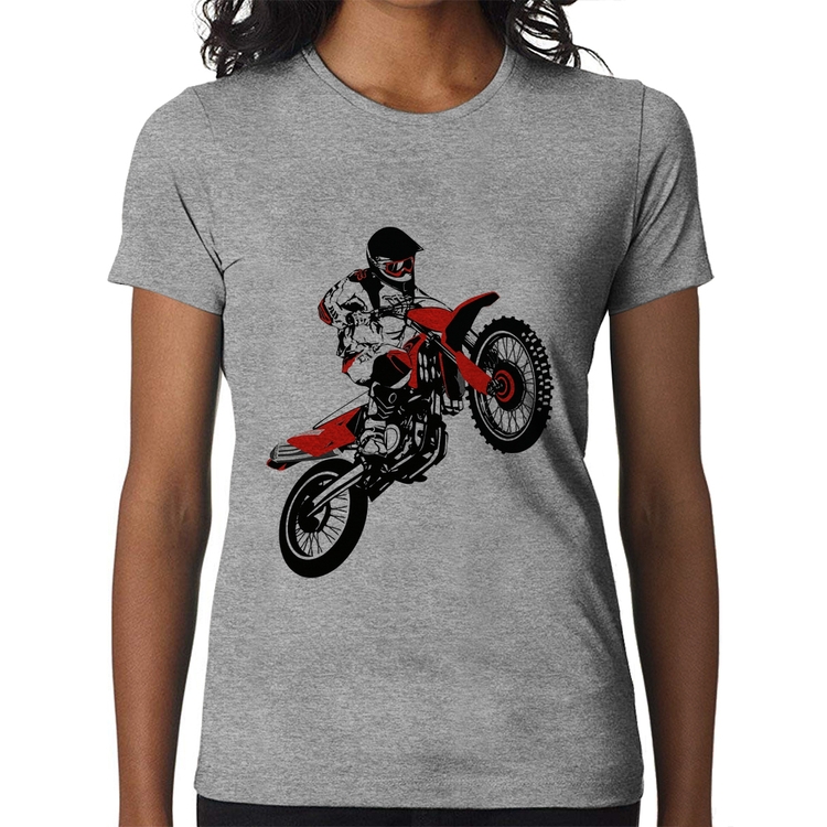 Baby Look Motocross Jump Vermelha - Cinza