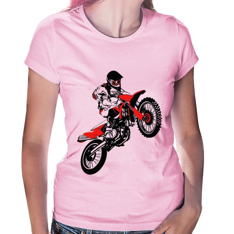 Baby Look Motocross Jump Vermelha - Rosa Bebê