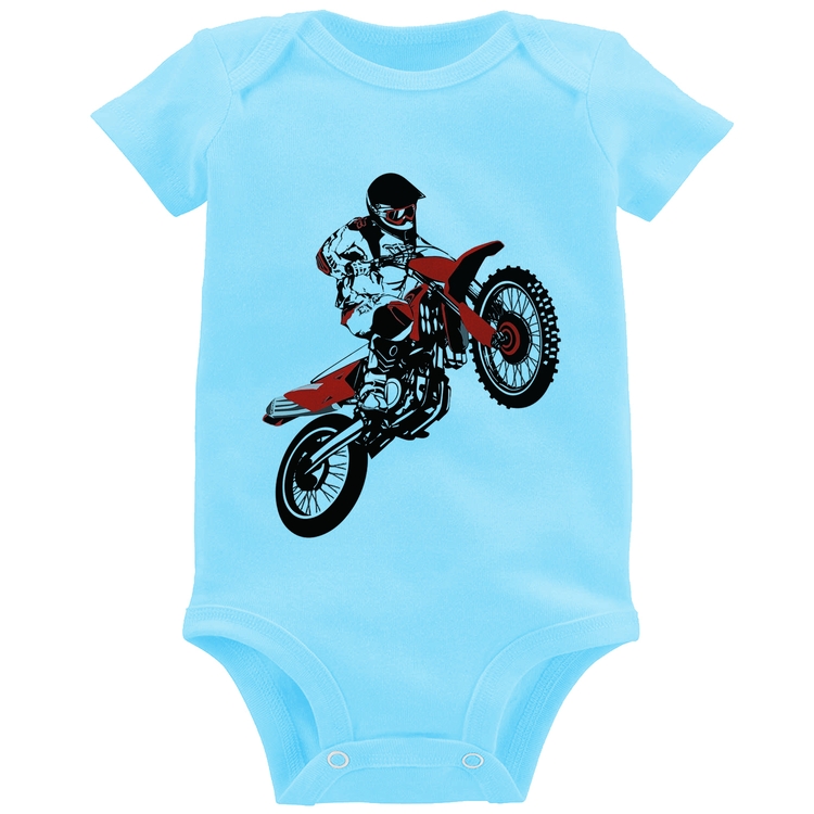 Body Bebê Motocross Jump Vermelha - Azul Bebê