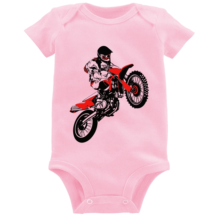 Body Bebê Motocross Jump Vermelha - Rosa Bebê