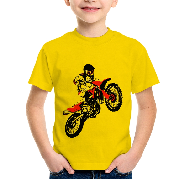Camiseta Infantil Motocross Jump Vermelha - Amarela