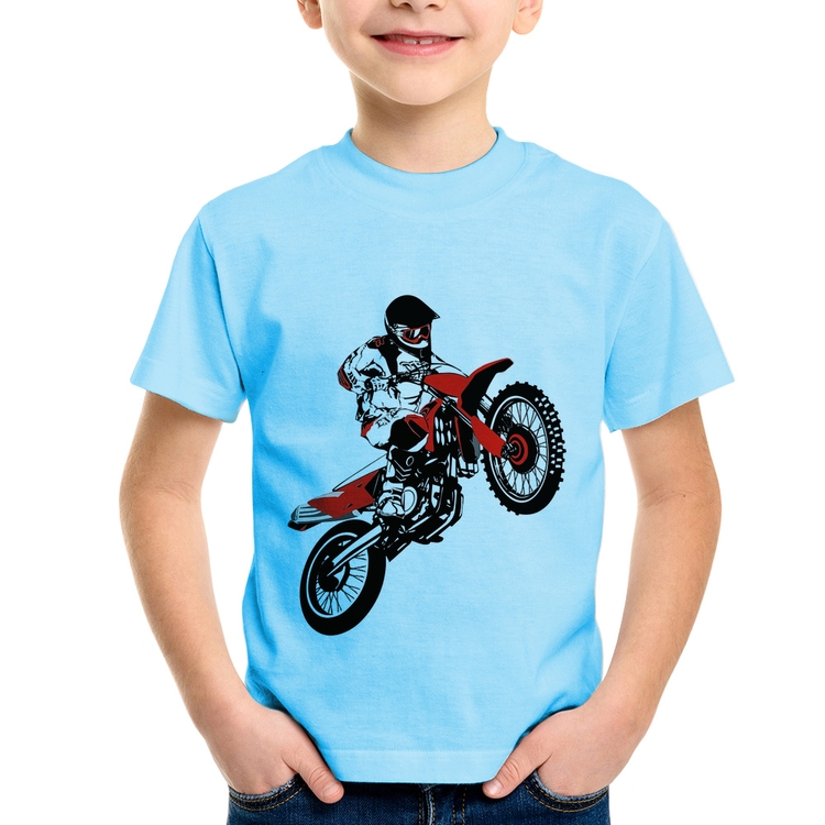 Camiseta Infantil Motocross Jump Vermelha - Azul Bebê