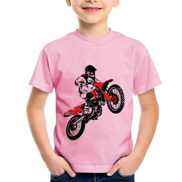 Camiseta Infantil Motocross Jump Vermelha - Rosa Bebê