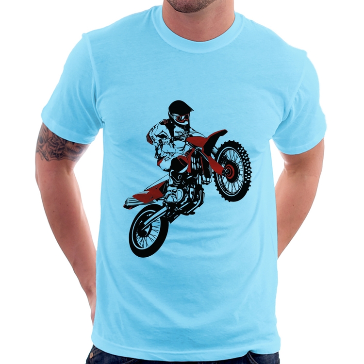 Camiseta Motocross Jump Vermelha - Azul Bebê