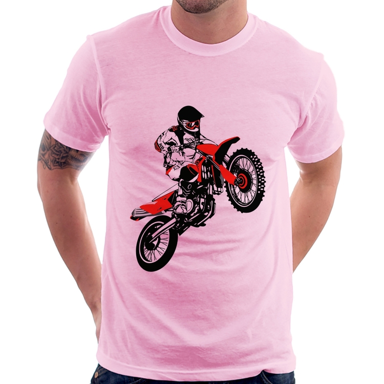 Camiseta Motocross Jump Vermelha - Rosa Bebê