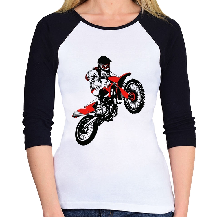 Baby Look Raglan Motocross Jump Vermelha Manga 3/4
