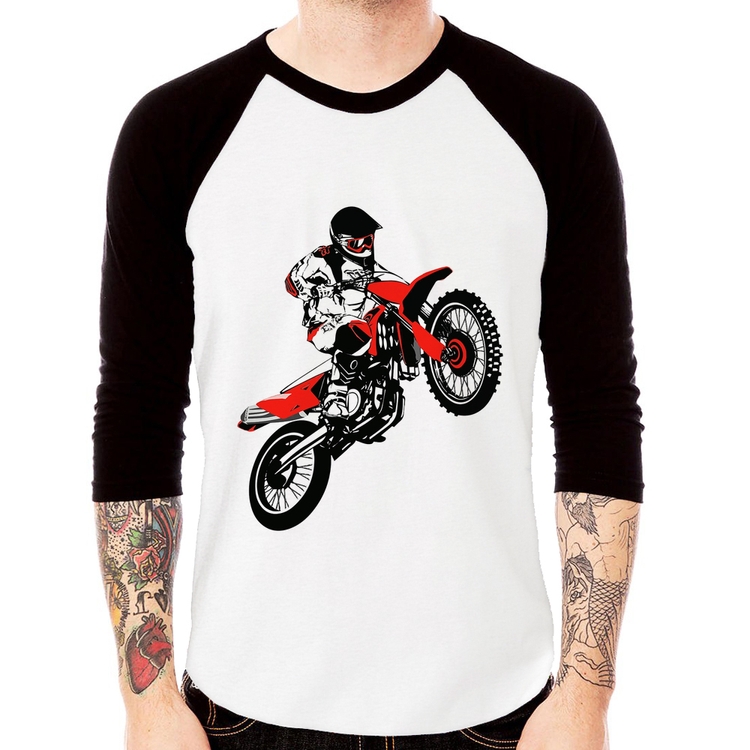 Camiseta Raglan Motocross Jump Vermelha Manga 3/4