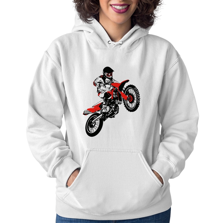Moletom Feminino Motocross Jump Vermelha - Branco