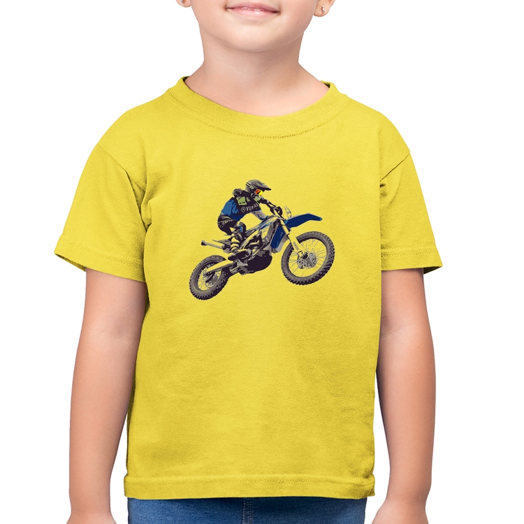 Camiseta Algodão Infantil Motocross Manobra Freestyle - Amarelo Canário