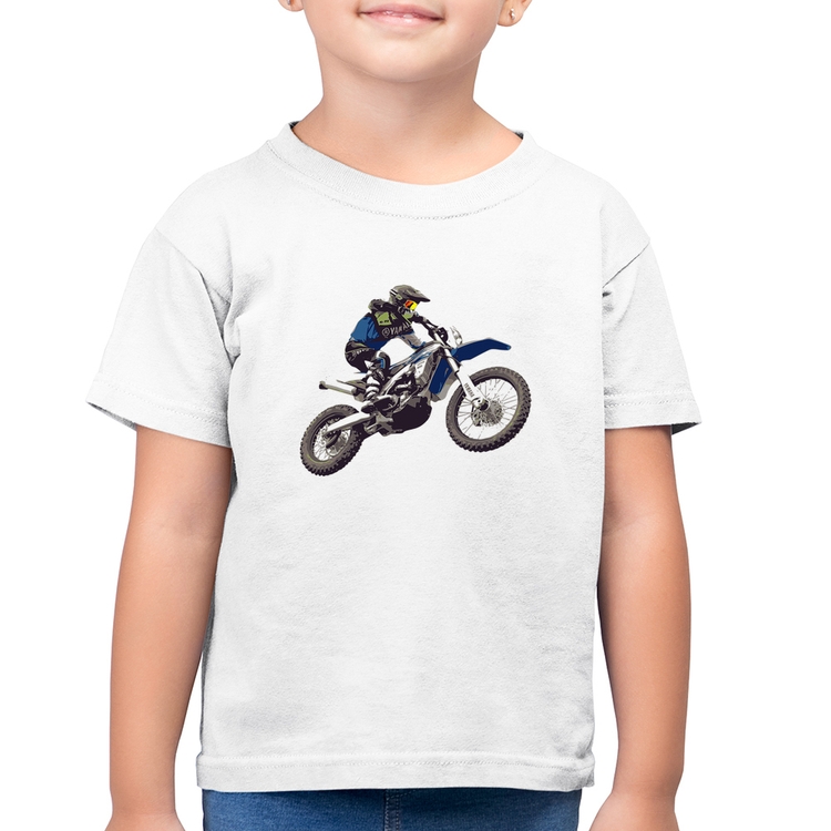 Camiseta Algodão Infantil Motocross Manobra Freestyle - Branca